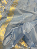 Powder Blue Banarasi Handloom Katan Silk Saree - Aura Benaras