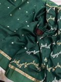 Bottle Green Pure Banarasi Handloom Silk Saree - Aura Benaras