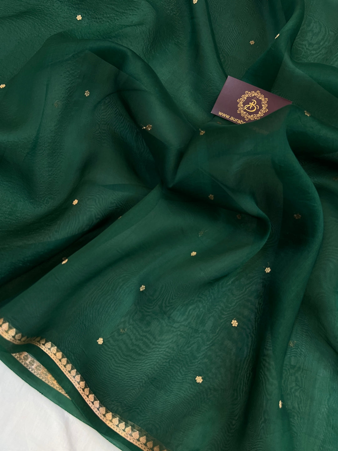 Bottle Green Pure Kora Silk Handloom Banarasi Saree