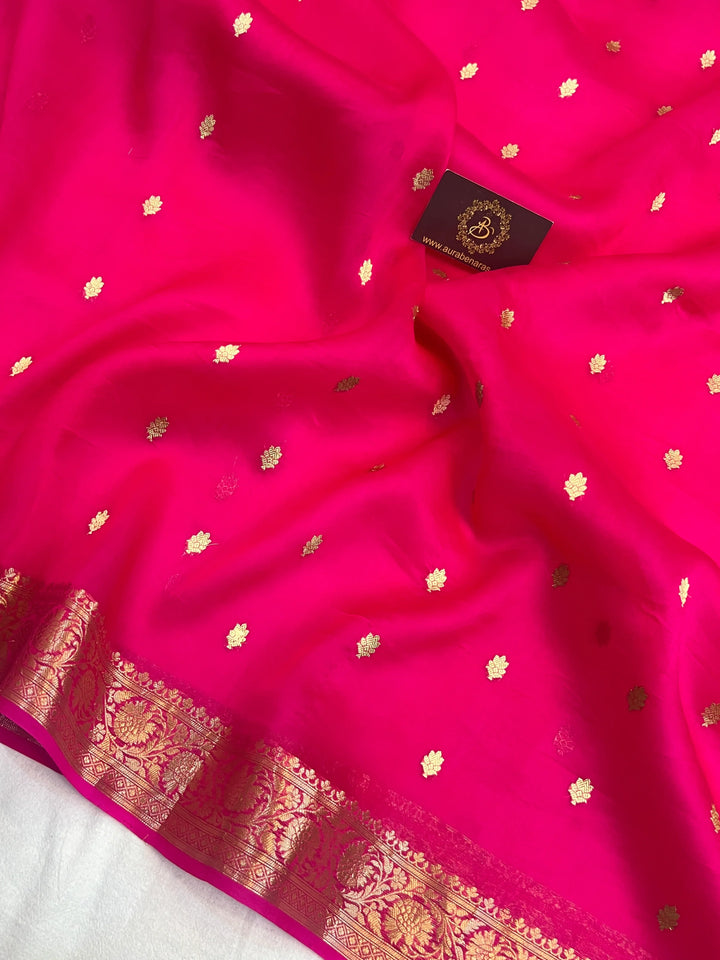 Rani Pink Banarasi Handloom Kora Silk Saree