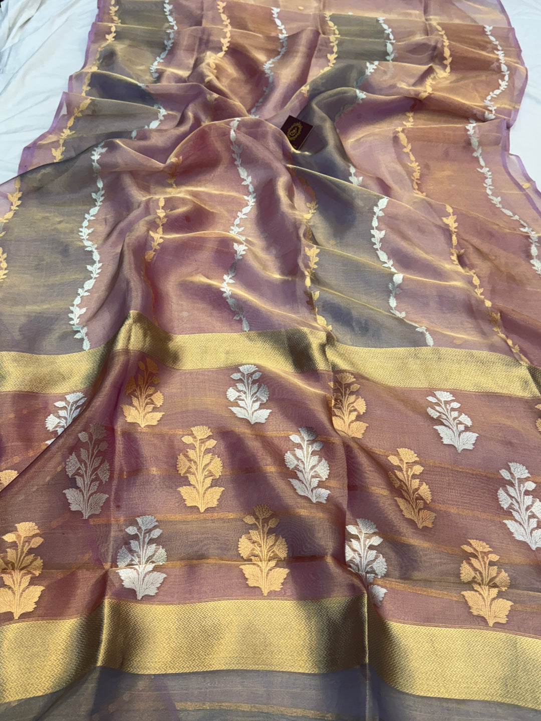 Lavender Pure Tissue Silk Handloom Banarasi Saree