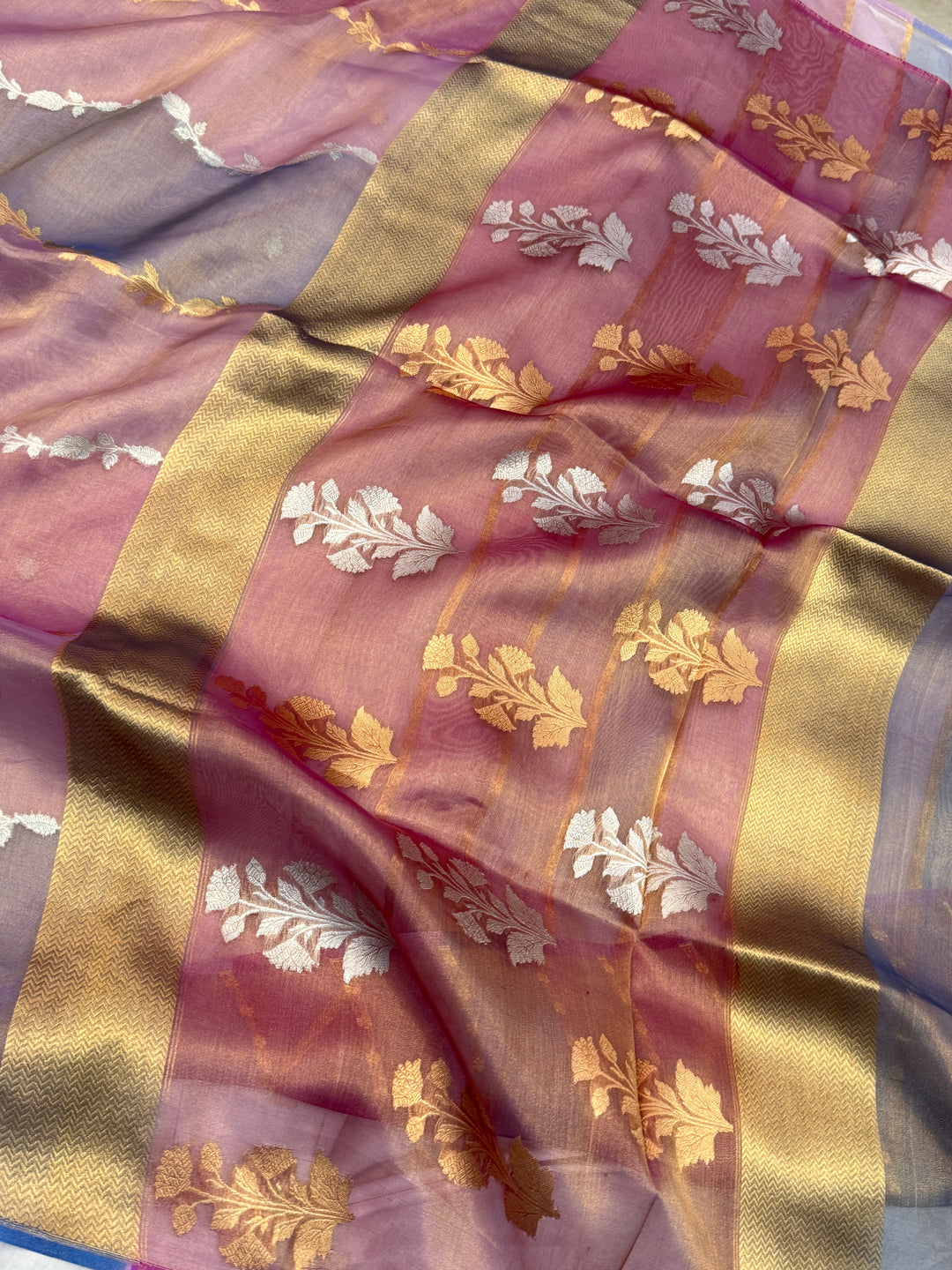 Lavender Pure Tissue Silk Handloom Banarasi Saree