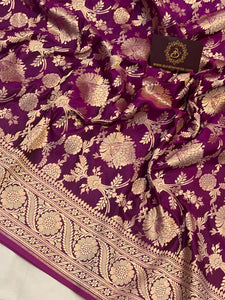 Magcnta Banarasi Handloom Katan Silk Saree - Aura Benaras