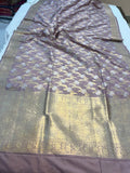 Greyish Lavender Banarasi Handloom Katan Silk Saree - Aura Benaras