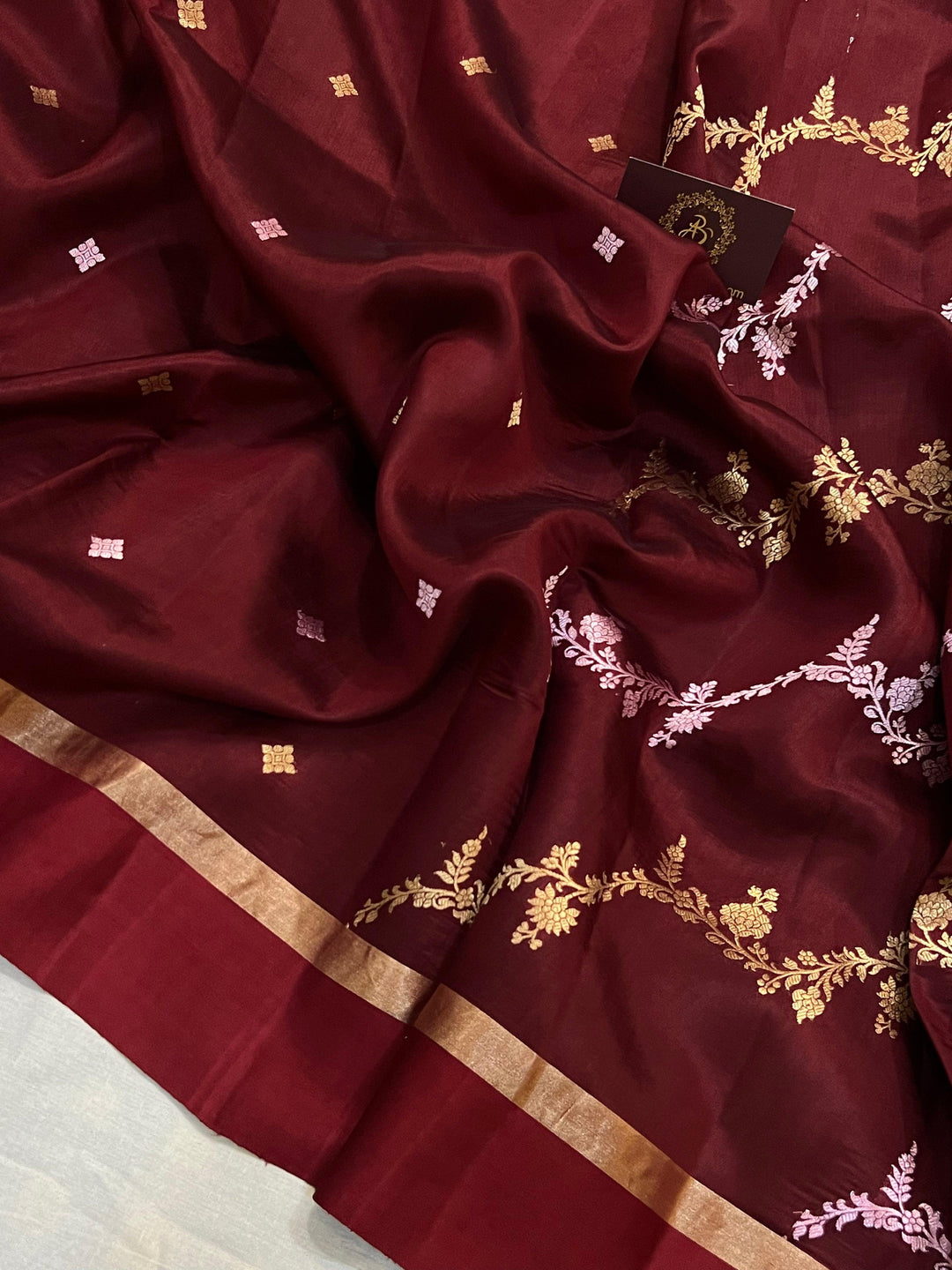 Maroon Pure Banarasi Handloom Silk Saree - Aura Benaras