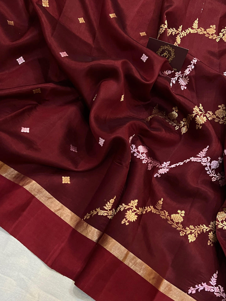 Maroon Pure Banarasi Handloom Silk Saree - Aura Benaras