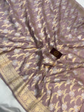 Greyish Lavender Banarasi Handloom Katan Silk Saree - Aura Benaras