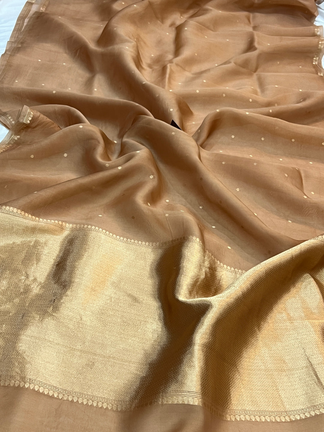 Beige Pure Kora Silk Handloom Banarasi Saree