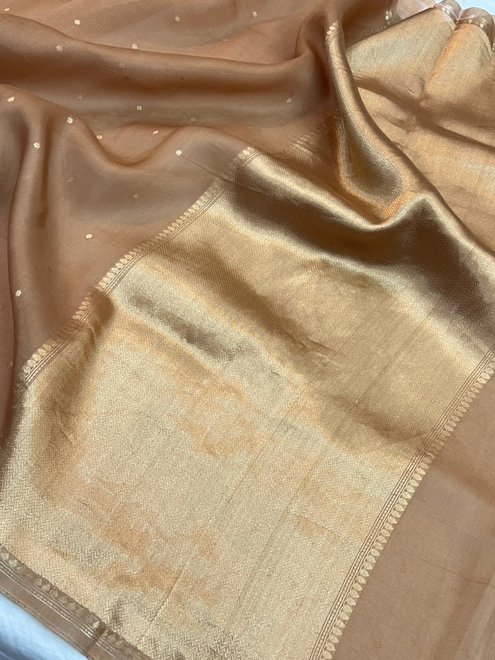 Beige Pure Kora Silk Handloom Banarasi Saree