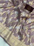 Greyish Lavender Banarasi Handloom Katan Silk Saree - Aura Benaras