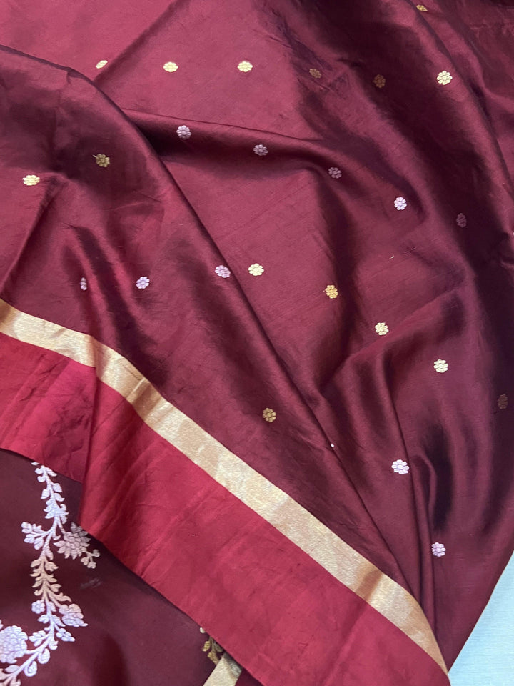 Maroon Pure Banarasi Handloom Silk Saree - Aura Benaras