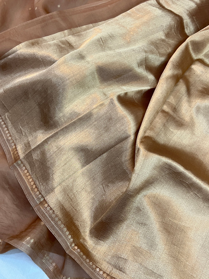 Beige Pure Kora Silk Handloom Banarasi Saree