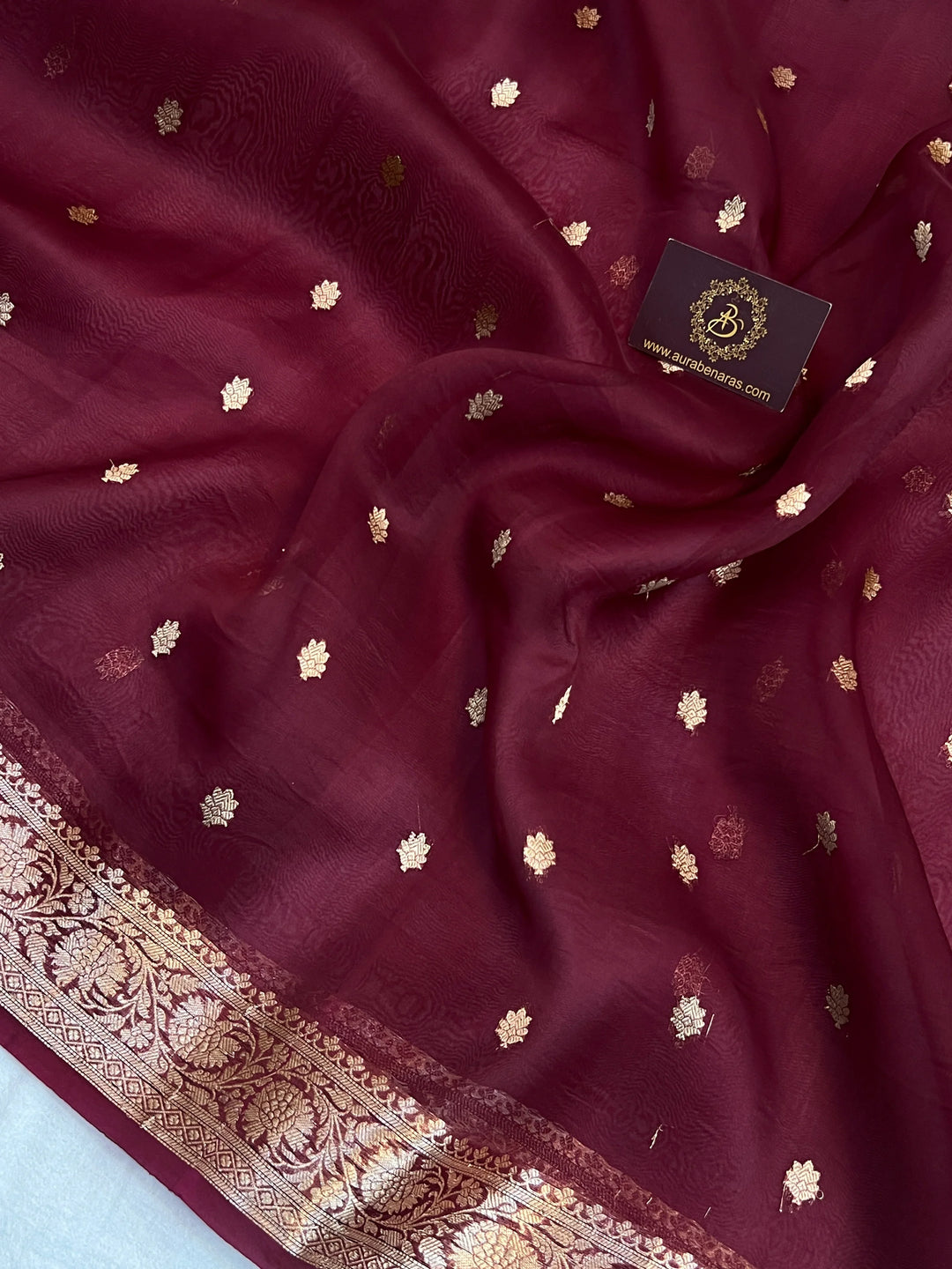 Maroon Banarasi Handloom Kora Silk Saree