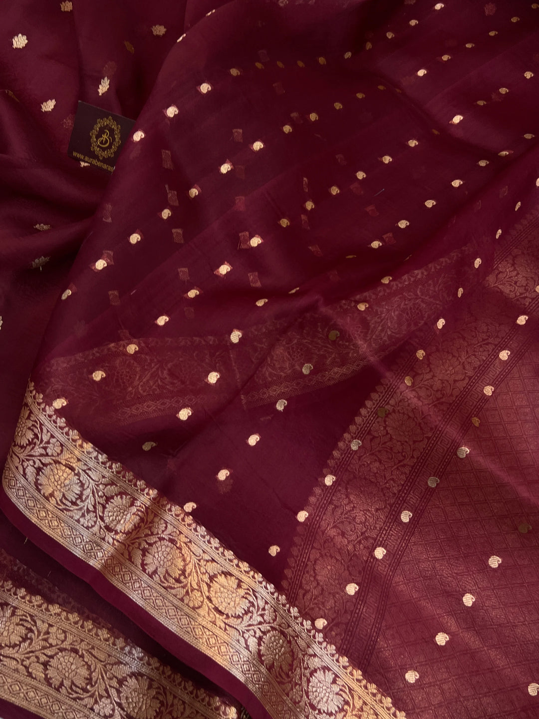 Maroon Banarasi Handloom Kora Silk Saree