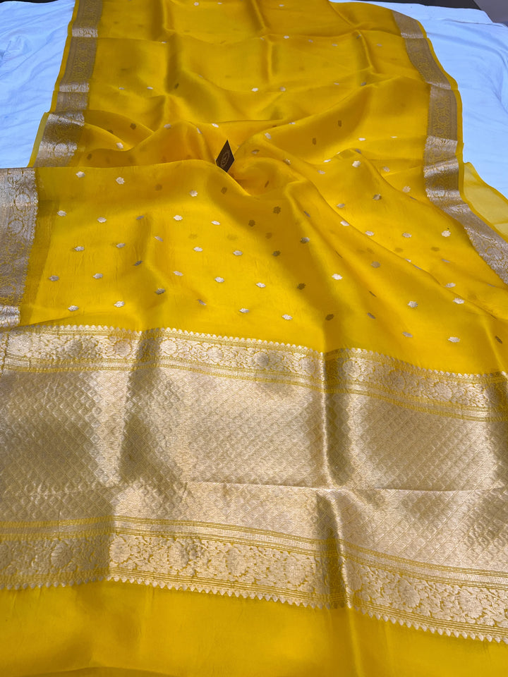 Yellow Banarasi Handloom Kora Silk Saree