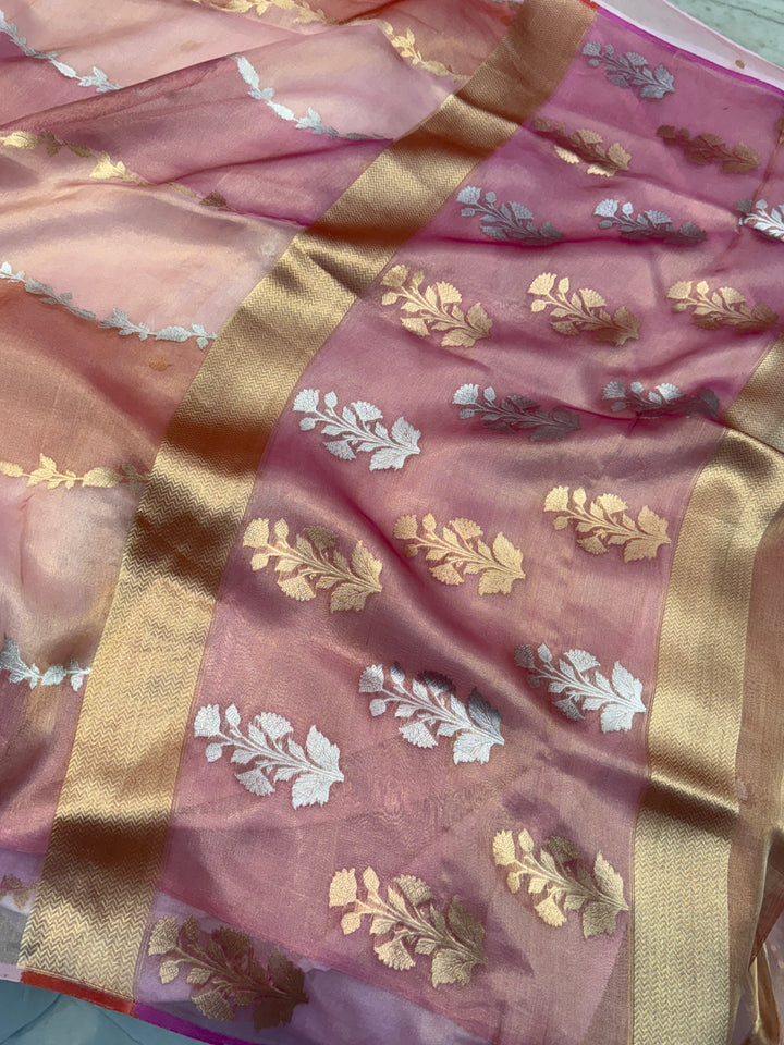 Baby Pink Pure Tissue Silk Handloom Banarasi Saree
