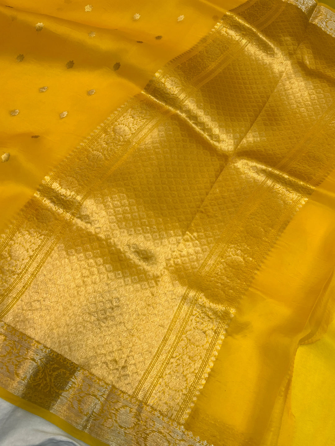 Yellow Banarasi Handloom Kora Silk Saree