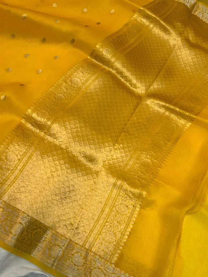 Yellow Banarasi Handloom Kora Silk Saree