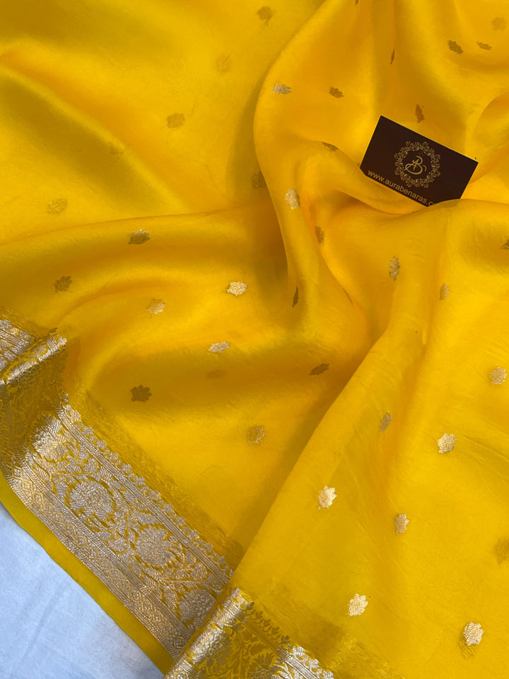 Yellow Banarasi Handloom Kora Silk Saree