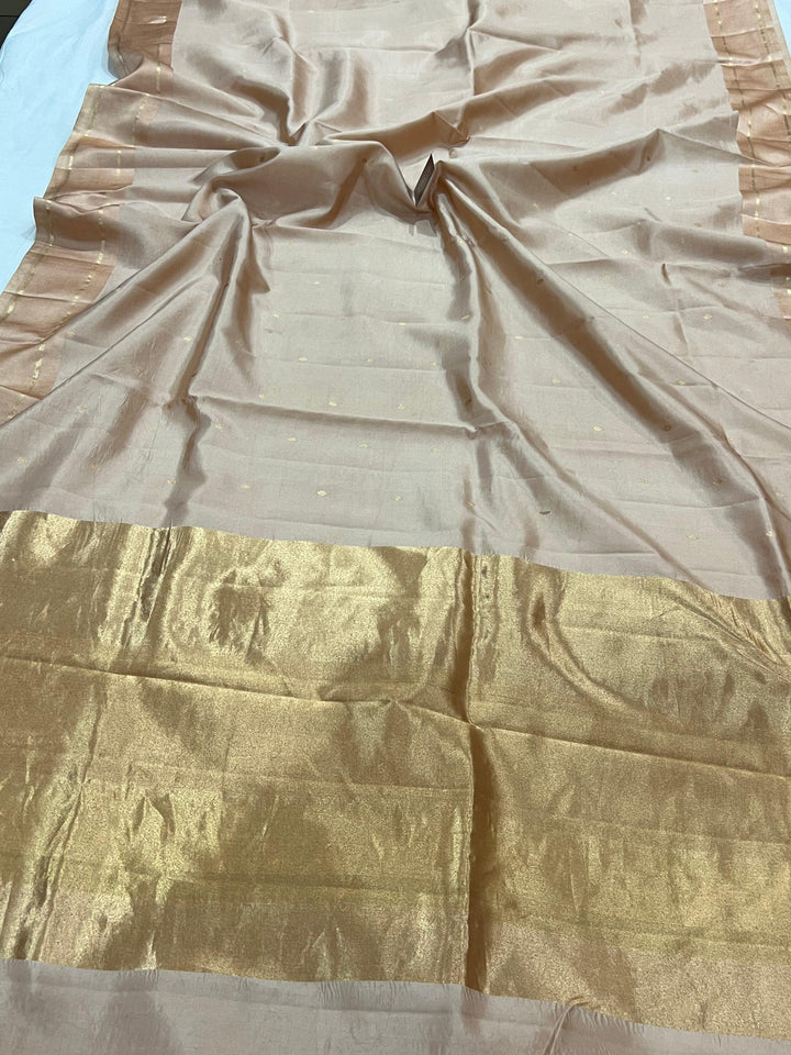 Beige Pure Banarasi Handloom Silk Saree - Aura Benaras
