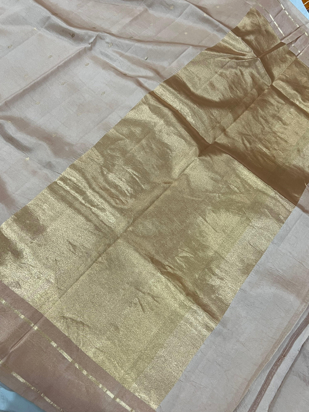 Beige Pure Banarasi Handloom Silk Saree - Aura Benaras