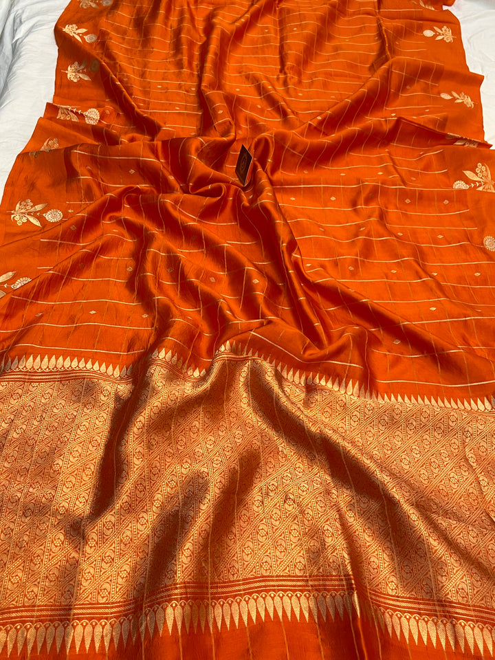 Orange Pure Banarasi Handloom Silk Saree
