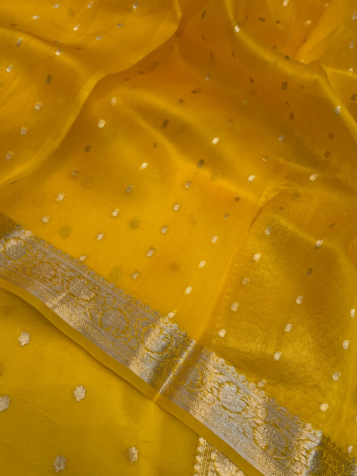 Yellow Banarasi Handloom Kora Silk Saree