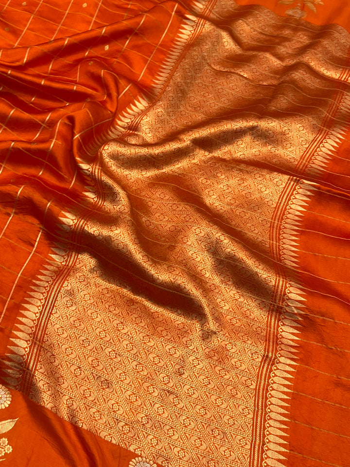 Orange Pure Banarasi Handloom Silk Saree