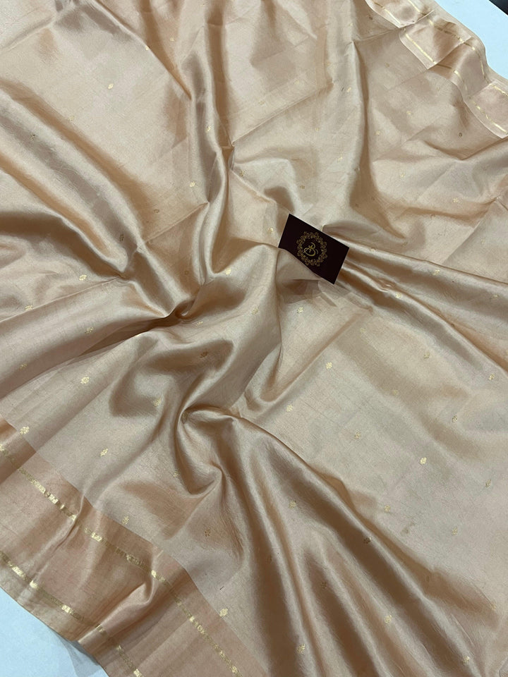 Beige Pure Banarasi Handloom Silk Saree - Aura Benaras