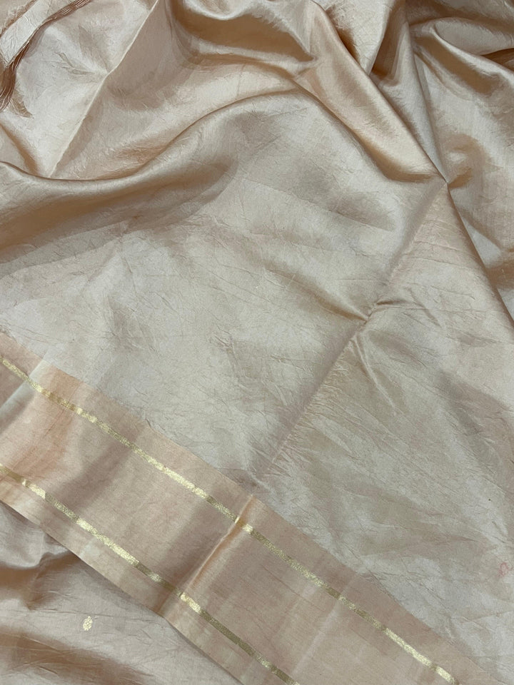 Beige Pure Banarasi Handloom Silk Saree - Aura Benaras