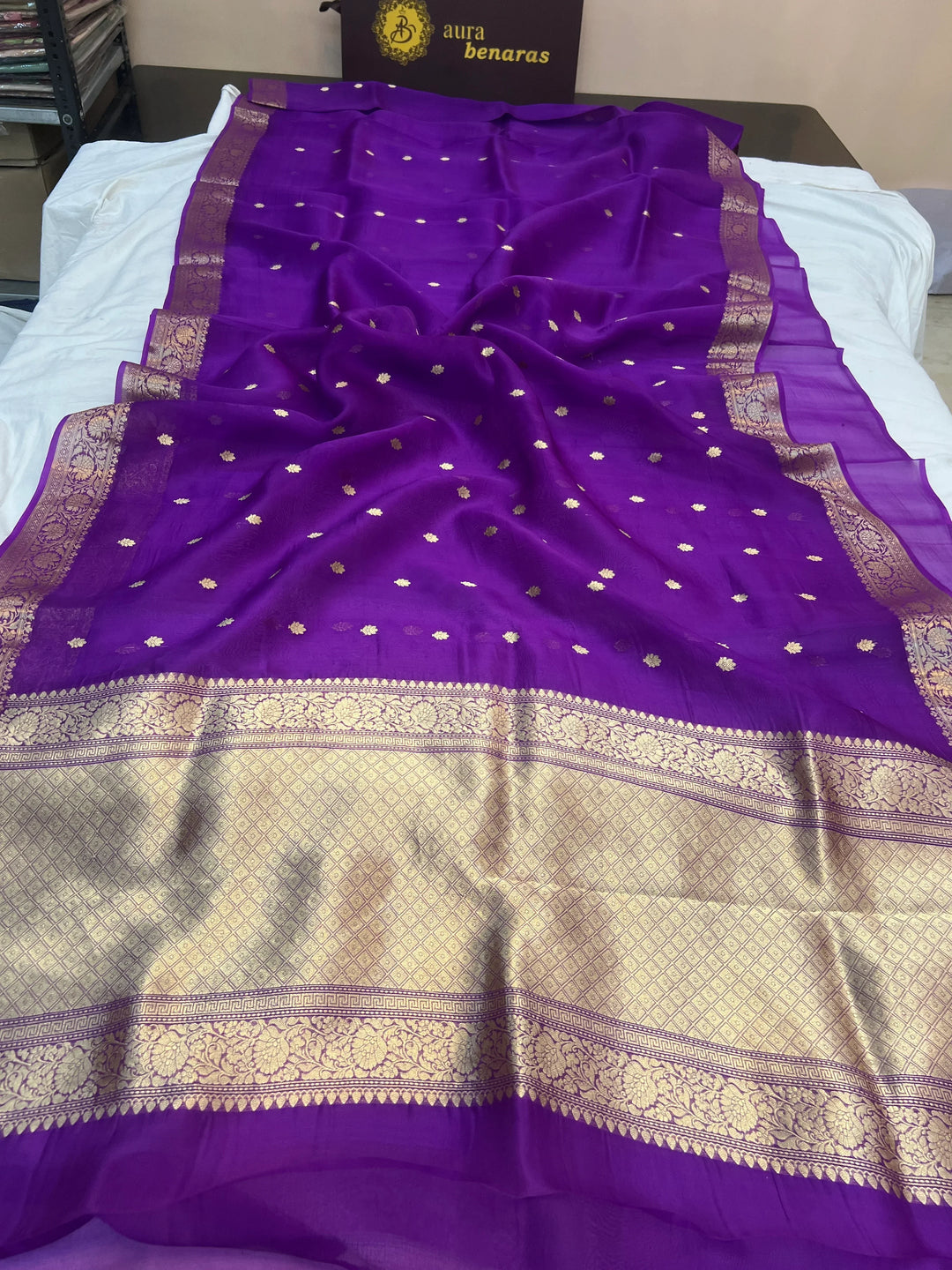Purple Banarasi Handloom Kora Silk Saree