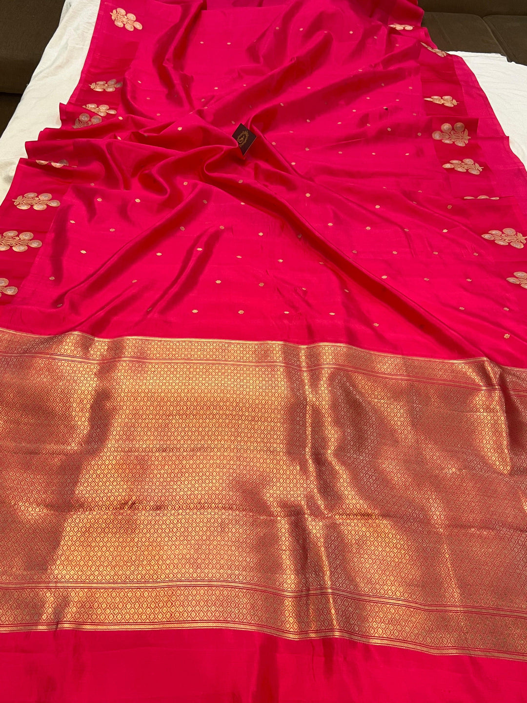 Orangish Pink Pure Banarasi Handloom Silk Saree - Aura Benaras