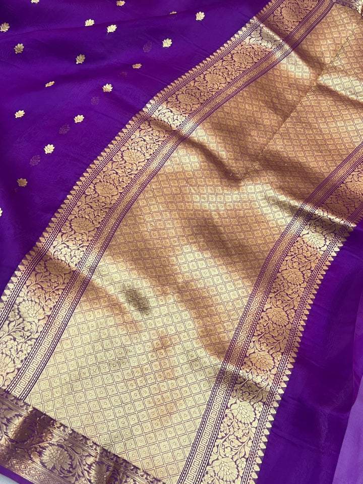 Purple Banarasi Handloom Kora Silk Saree
