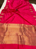 Orangish Pink Pure Banarasi Handloom Silk Saree - Aura Benaras