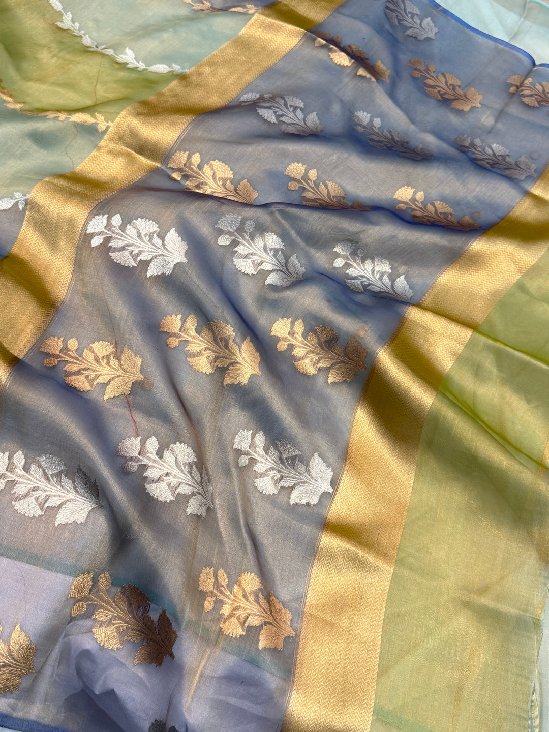 Sea Green Pure Tissue Silk Handloom Banarasi Saree