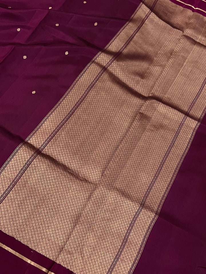 Wine Pure Banarasi Handloom Silk Saree - Aura Benaras