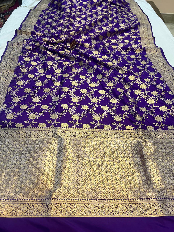 Deep Purple Banarasi Handloom Katan Silk Saree - Aura Benaras