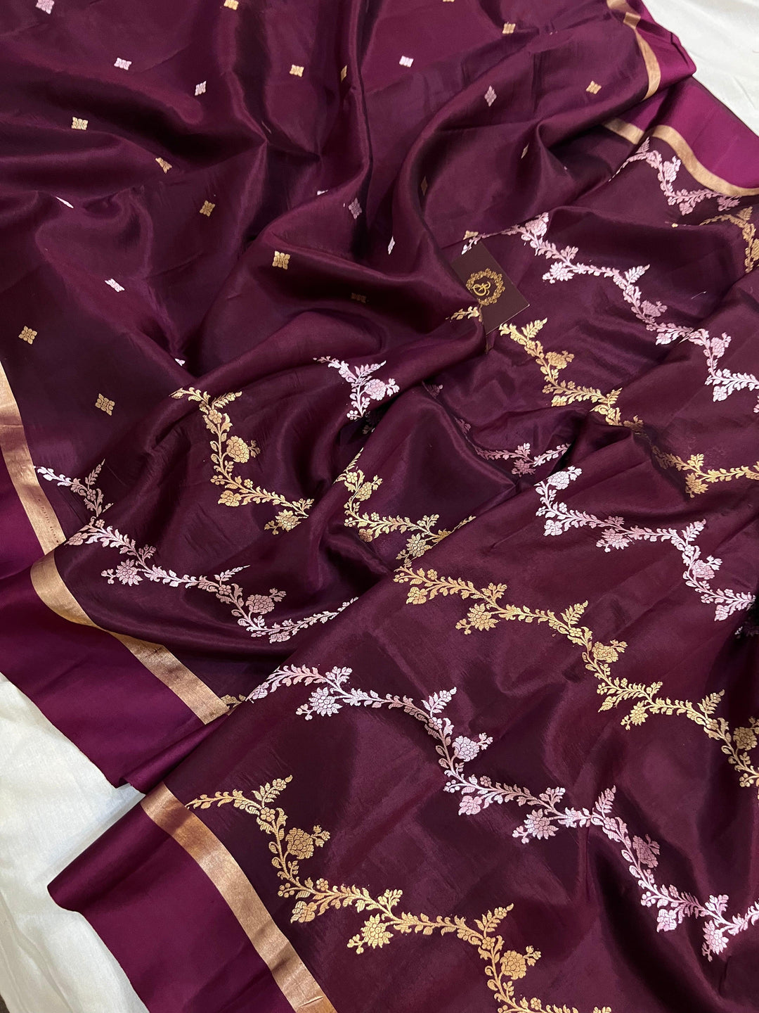 Wine Pure Banarasi Handloom Silk Saree - Aura Benaras