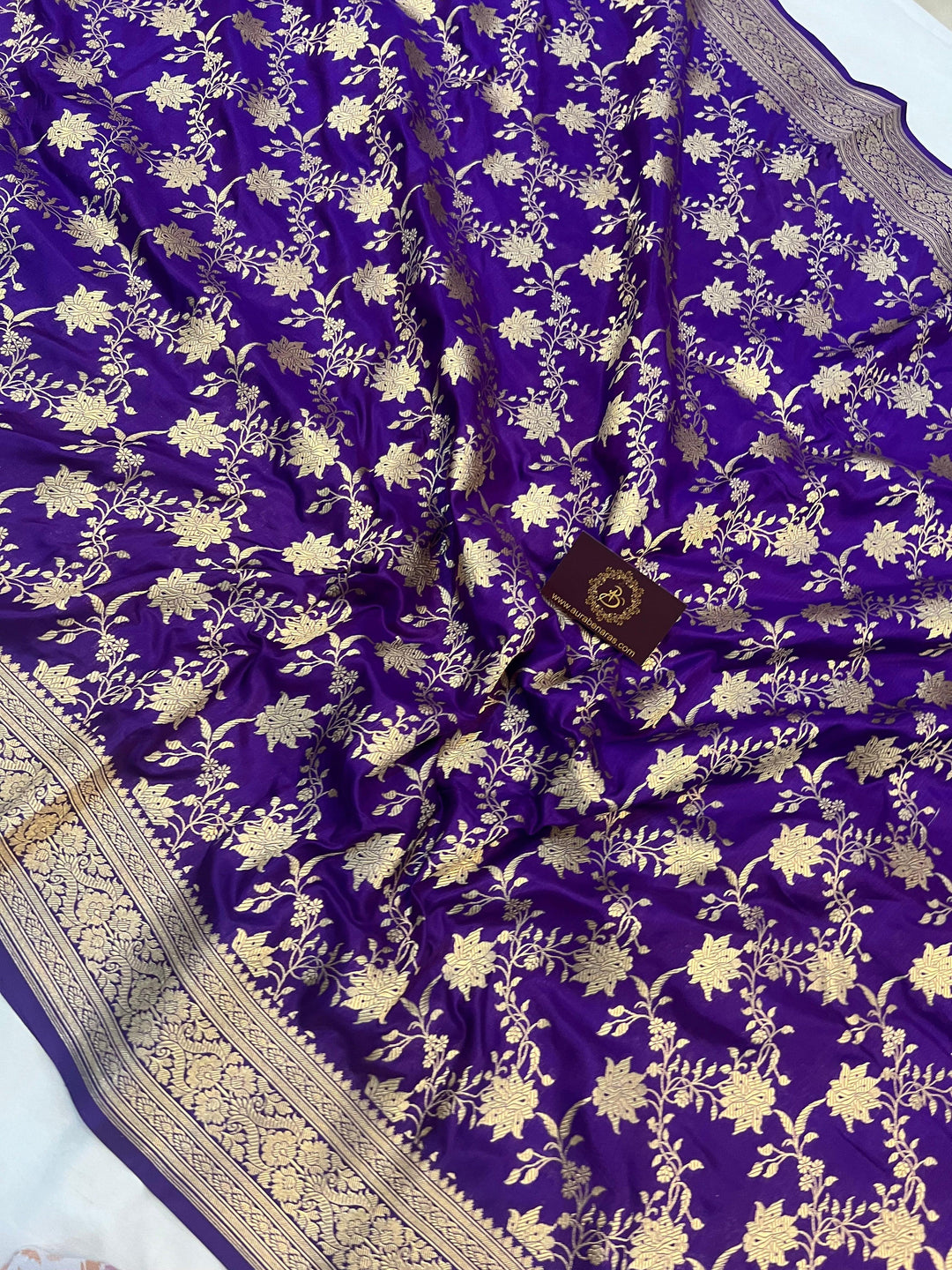 Deep Purple Banarasi Handloom Katan Silk Saree - Aura Benaras