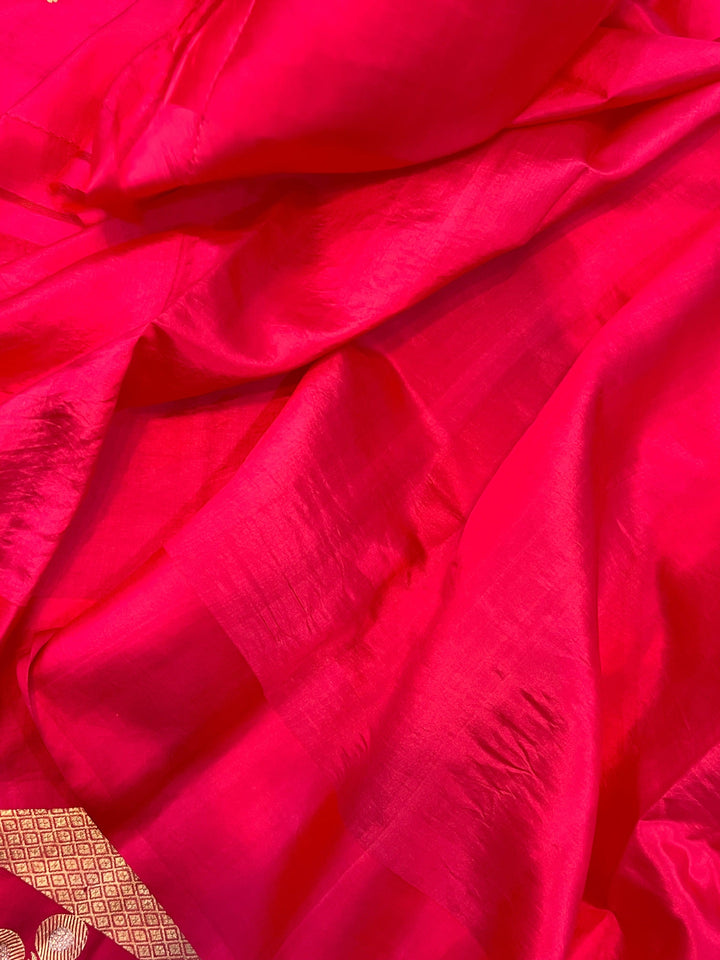 Orangish Pink Pure Banarasi Handloom Silk Saree - Aura Benaras