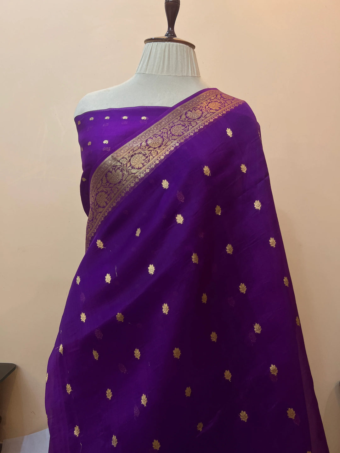 Purple Banarasi Handloom Kora Silk Saree