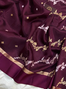 Wine Pure Banarasi Handloom Silk Saree - Aura Benaras