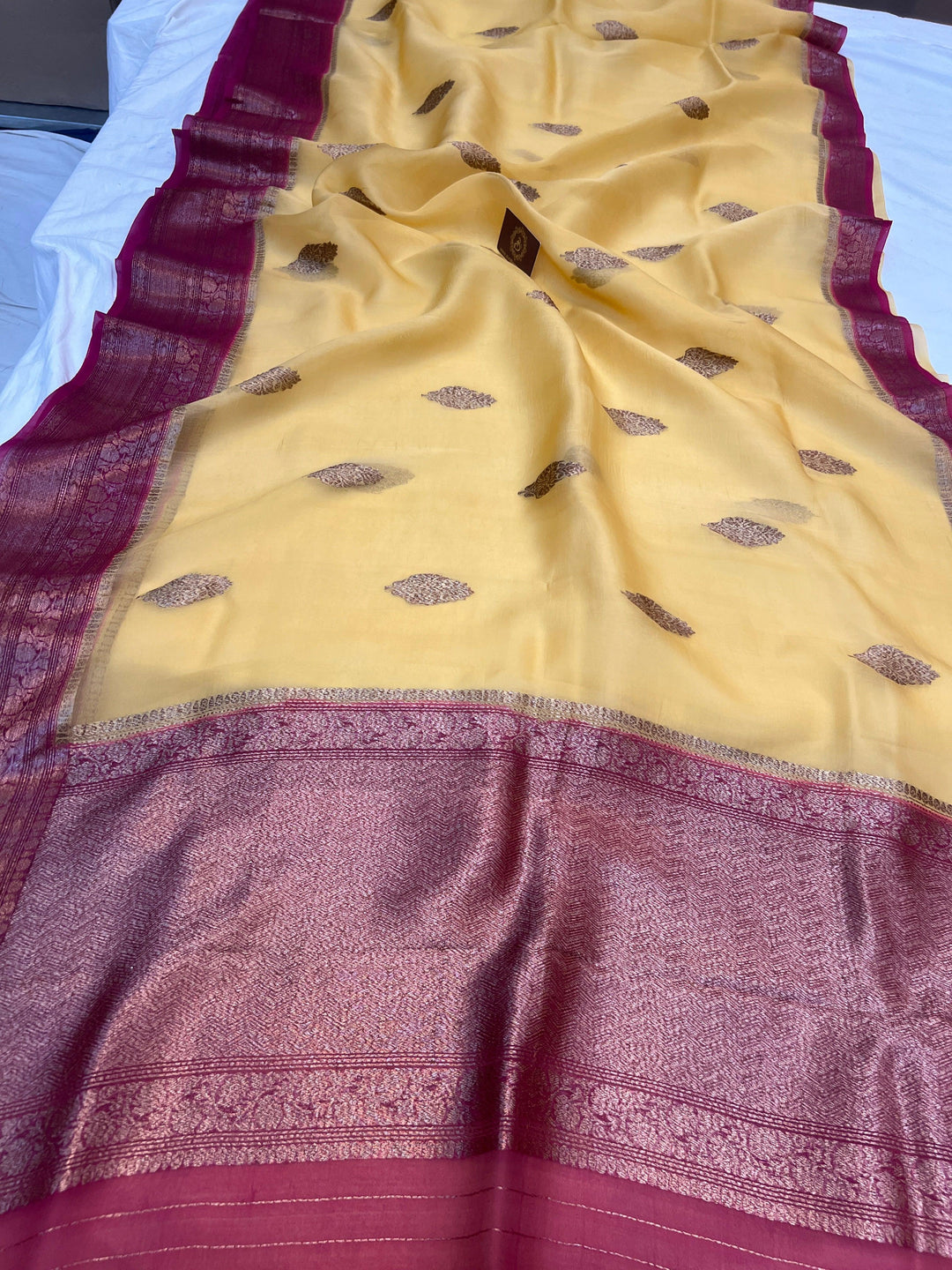 Beige Pure Kora Silk Handloom Banarasi Saree