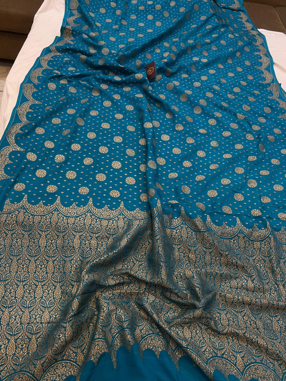 Rama Blue Pure Banarasi Khaddi Crepe Silk Saree - Aura Benaras