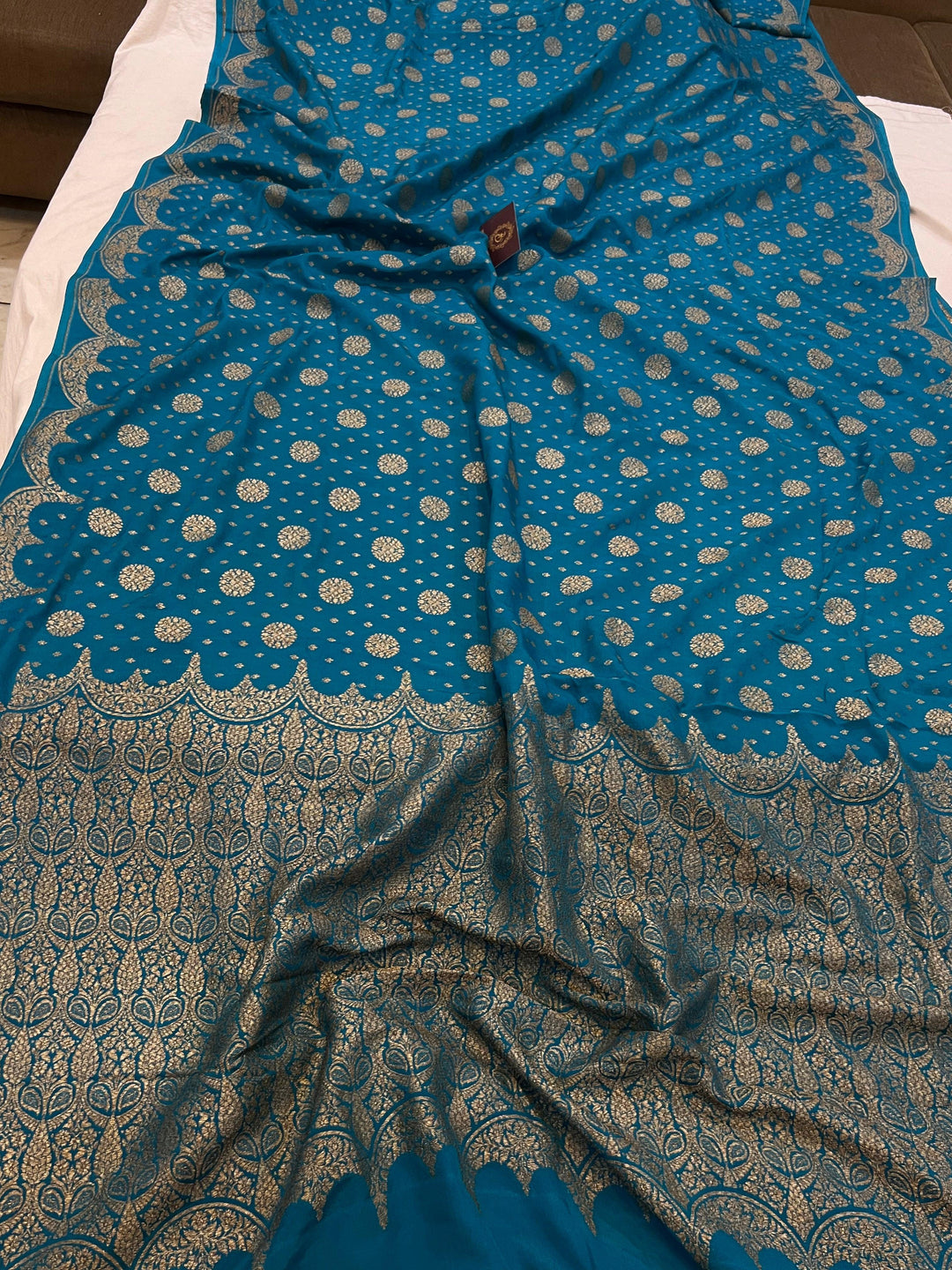 Rama Blue Pure Banarasi Khaddi Crepe Silk Saree - Aura Benaras