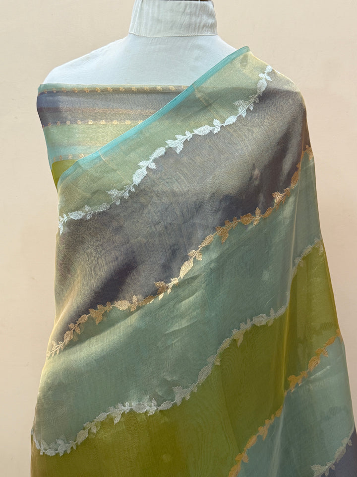 Sea Green Pure Tissue Silk Handloom Banarasi Saree