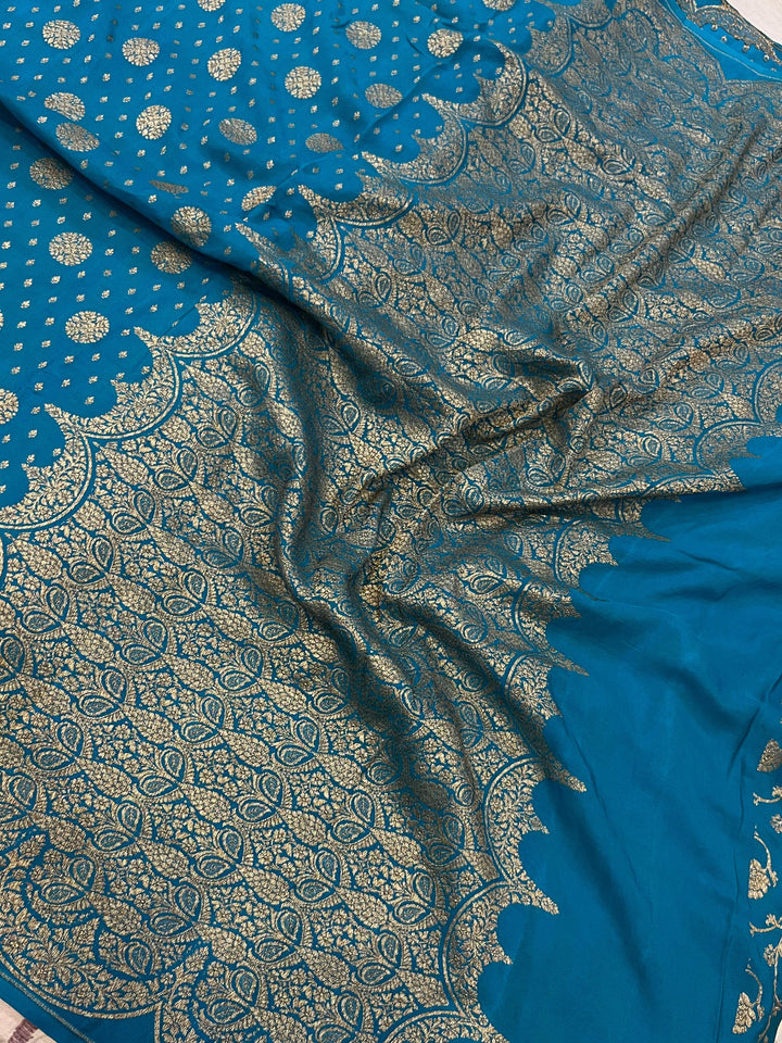 Rama Blue Pure Banarasi Khaddi Crepe Silk Saree - Aura Benaras