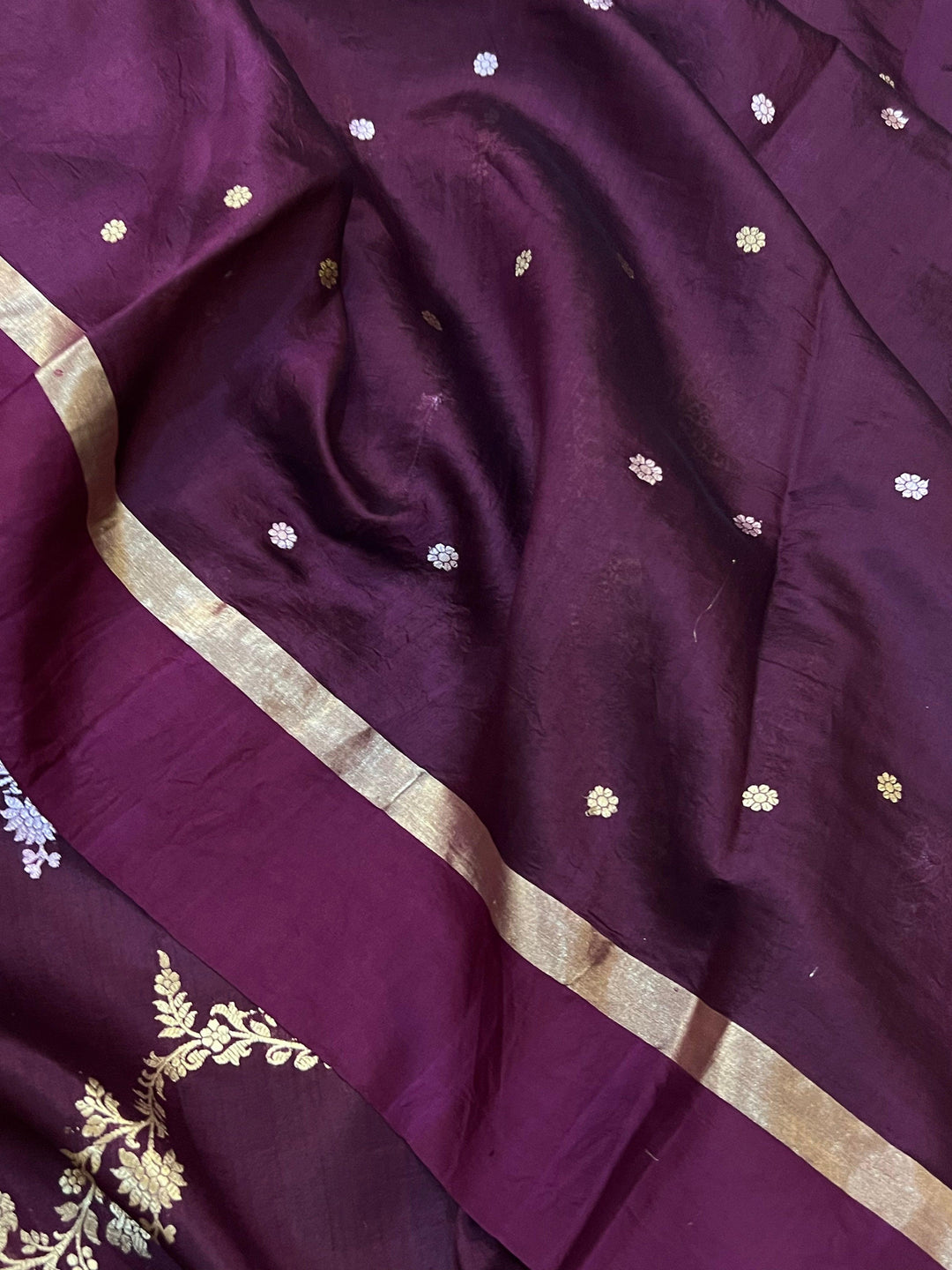 Wine Pure Banarasi Handloom Silk Saree - Aura Benaras