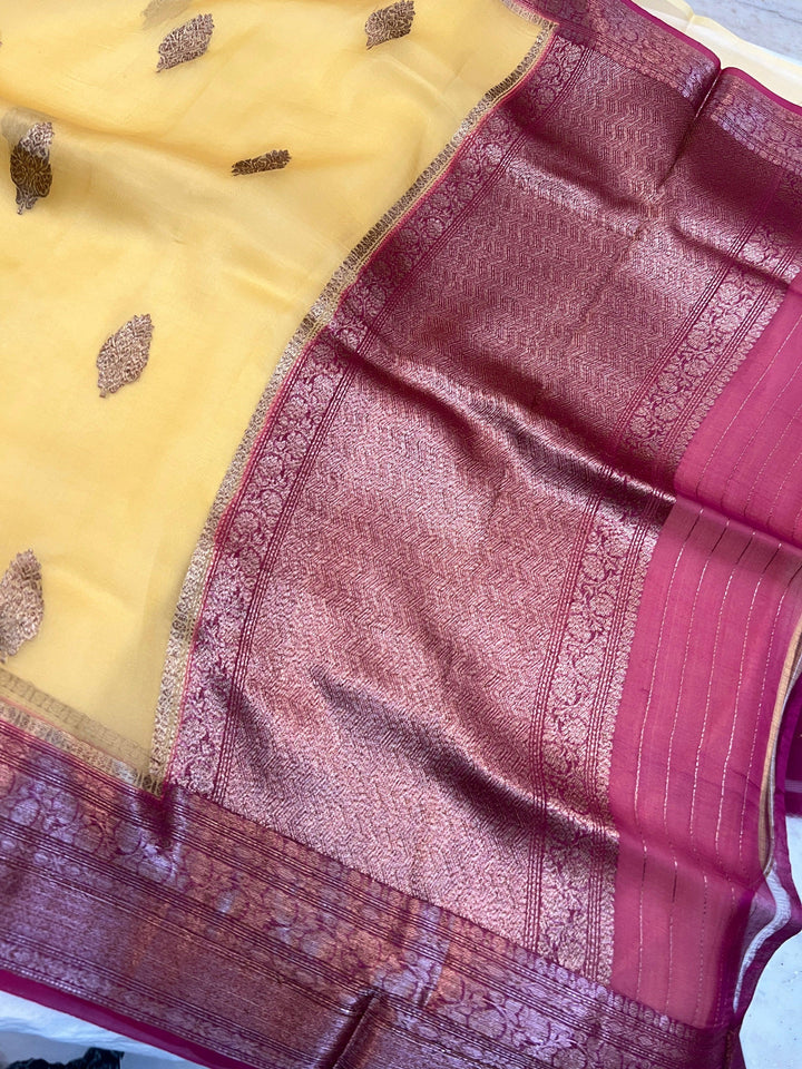 Beige Pure Kora Silk Handloom Banarasi Saree