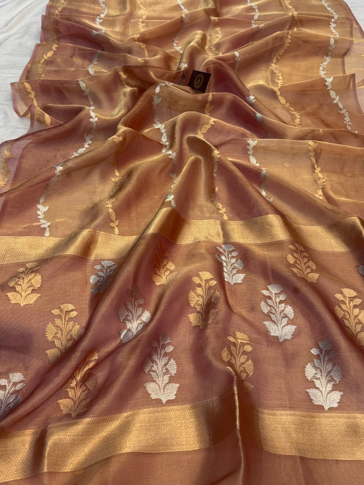 Rose Pink Pure Tissue Silk Handloom Banarasi Saree
